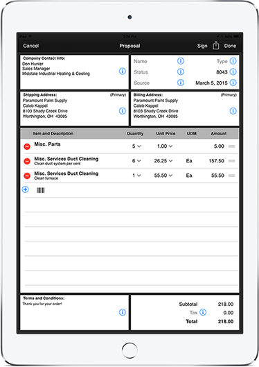 Routzy proposal screen on iPad Air 2