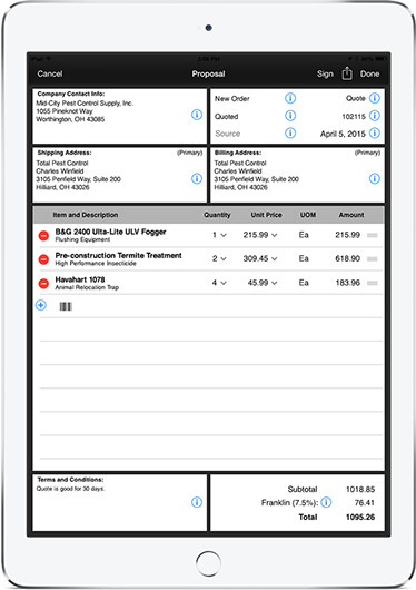 Routzy proposal screen on iPad Air 2