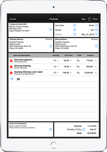 Routzy proposal screen on iPad Air 2