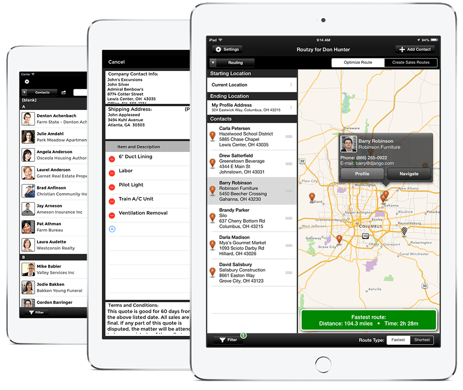 Routzy CRM app for iPad