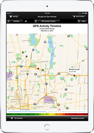 GPS activity timeline screen in Routzy