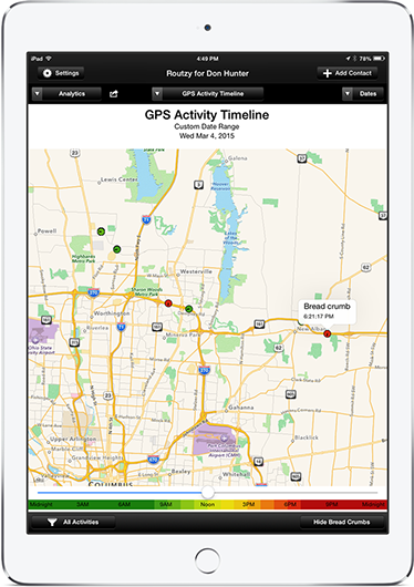 GPS activity timeline screen in Routzy