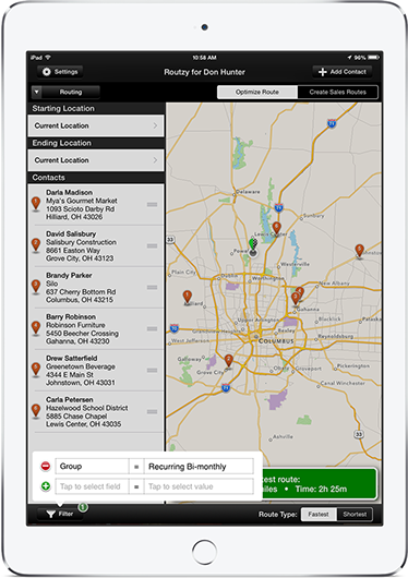 Filter your sales routes by group in Routzy