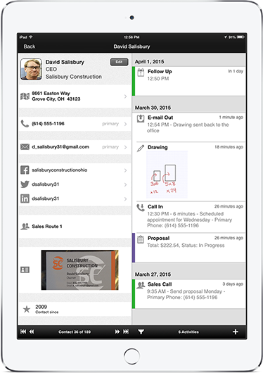 Contact details screen in Routzy