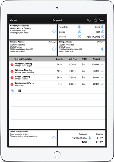 Routzy proposal screen on iPad Air 2