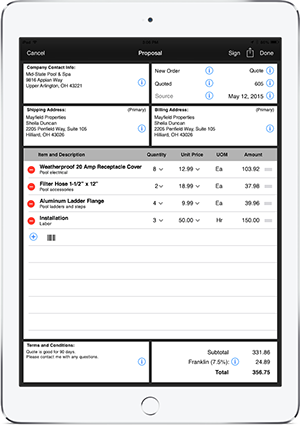 Routzy proposal screen on iPad Air 2